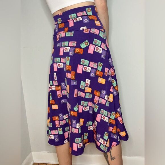 LuLaRoe Cassette Tape 80s Style High Waisted MIDI Skirt - Picture 1 of 8
